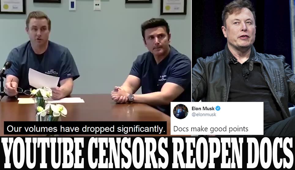 Elon Musk blasts YouTube for banning Californian doctors' video that claimed physicians are being pressurized into putting Coronavirus on death certificates and urged an end to shutdowns