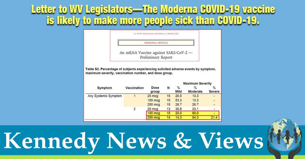 Letter to WV Legislators—The Moderna COVID-19 vaccine is likely to make more people sick than COVID-19