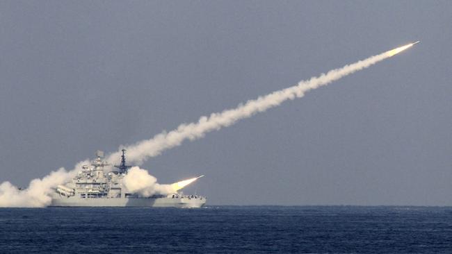 Guided missiles launched from Chinese destroyer