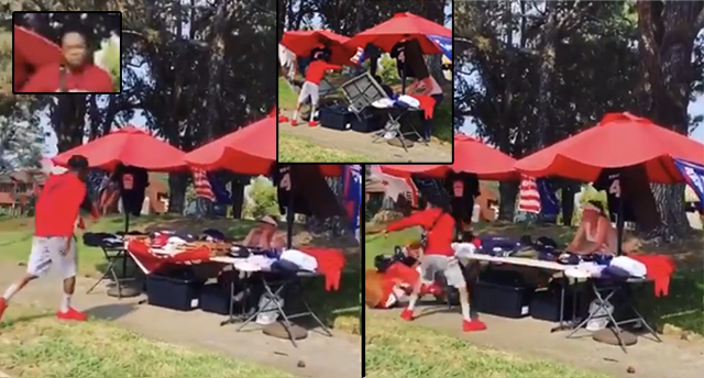 'F*** Trump!' Thug Filmed Destroying Woman's Trump Stand While Shouting Racial Slurs