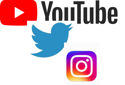 Youtube, Twiter, and Instagram logos