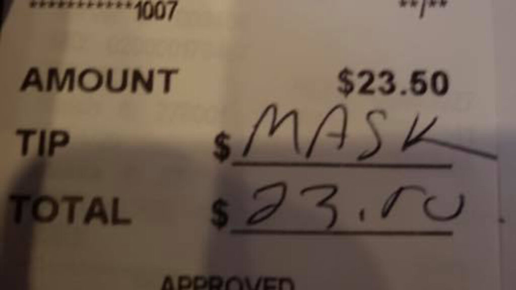 Diner wrote ‘mask’ instead of leaving tip after reminder about COVID policy