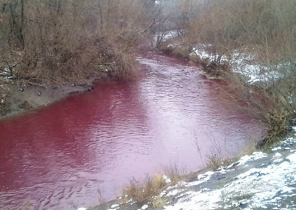 River turns blood red in Russia (in pictures and videos)