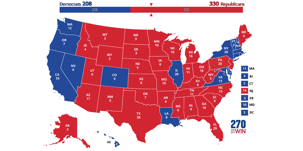Our Early Presidential Election Prediction: Trump 330, Biden 208