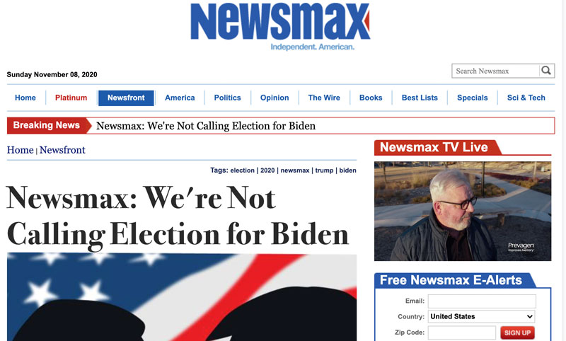 NewsMax warns caution on media declaring a winner
