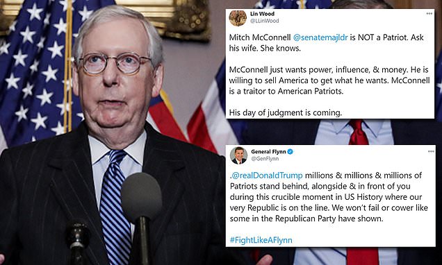 MAGA turns on Mitch: Trump says 'people are angry' after allies including Michael Flynn slammed the GOP Senate majority leader for 'caving to the mob and China' by recognizing Biden as president-elect
