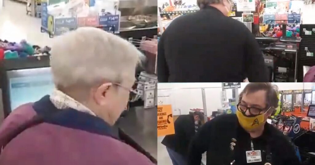 WINCO FOODS IN OREGON TURNS OFF SELF CHECKOUT ON ELDERLY WOMAN TRYING TO CHECK OUT WITH GROCERIES OVER MASK RULES