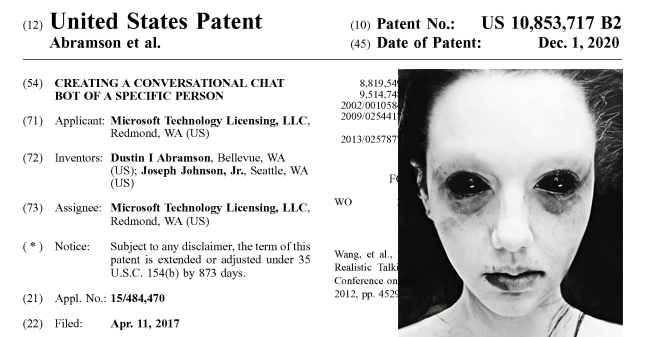 MICROSOFT FILES A PATENT TO BRING BACK DEAD LOVED ONES AS AI "CHATBOTS" FROM THEIR DIGITAL HARVESTED DATA, HAVING SEEMINGLY LEARNED NOTHING FROM BLACK MIRROR