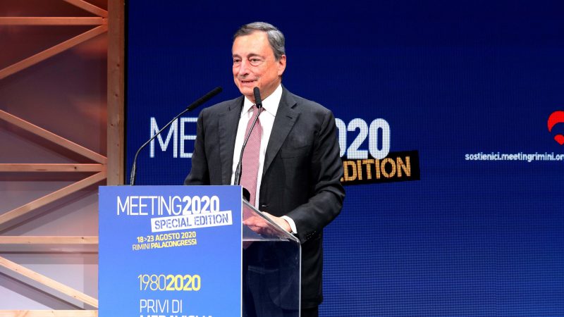 Italian economist and former president of the European Central Bank (ECB), Mario Draghi speaks at the Rimini Meeting (Meeting per l'amicizia fra i popoli, or Meeting for friendship among peoples) in Rimini, Italy, 18 August 2020. [EPA-EFE/PASQUALE BOVE]