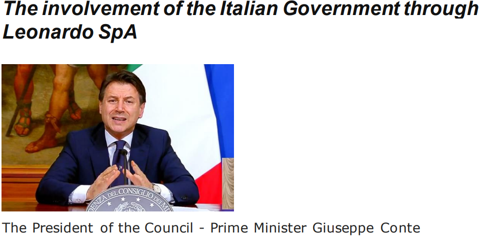 The involvement of the Italian Government through Leonardo SpA