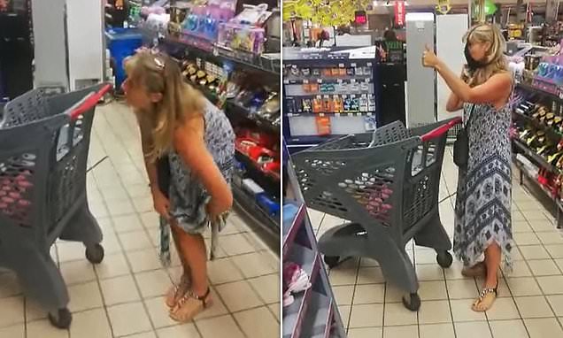 South African woman whips off her THONG and uses it as a make-shift mask after being warned about having no face covering by supermarket staff