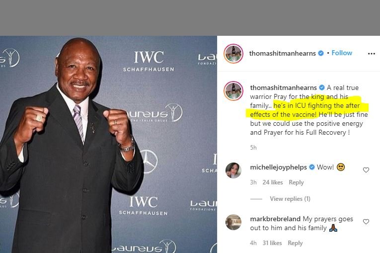 BREAKING: Boxing Great Marvin Hagler Dies – According to Reports He Was Struggling in ICU on Saturday After Taking Vaccine