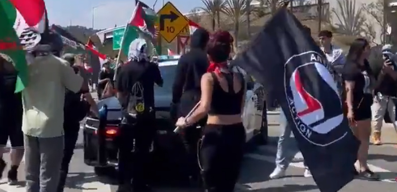 WATCH: Anti-Israel Antifa mob attempts to swarm police car and – surprise! – it was NOT a smart move