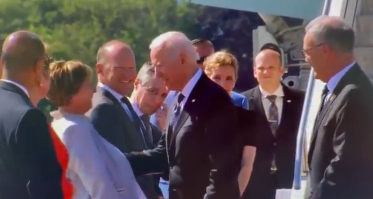 Biden Gets Touchy Feely After He Lands in Geneva for His Meeting with Vladimir Putin Where No One is Wearing a Mask, No Social Distancing (VIDEO)