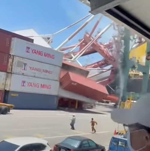 Stunning Video Shows Moment Containership "Collides" With Vessel, Causes Crane Collapse At Taiwan Port