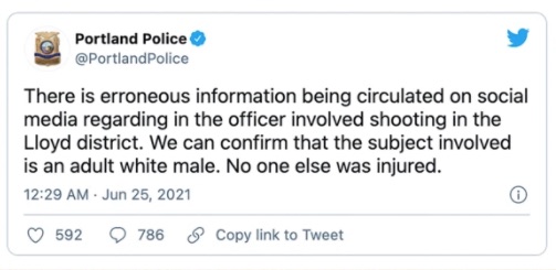 Portland cops tell Antifa there's no need to riot, cause the guy we just killed was white