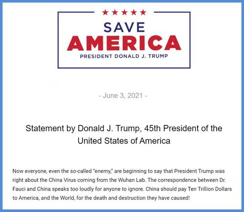 Trump Demands China "Pay The World Ten Trillion Dollars" In Biological War Reparations