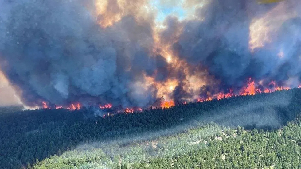 ‘Whole town is on fire’: Canadian village evacuated as flames consume homes and cars after record 49.6C temperature (VIDEOS)
