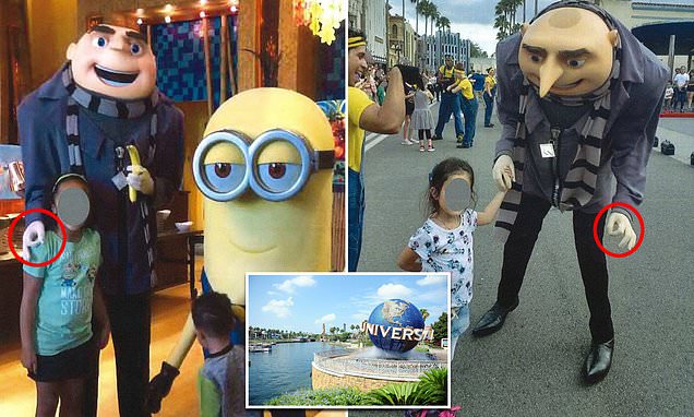 Universal Orlando is sued for $30K over photos of actor dressed as Minions villain Gru 'flashing white supremacist "OK" sign in photos with two young girls of color'