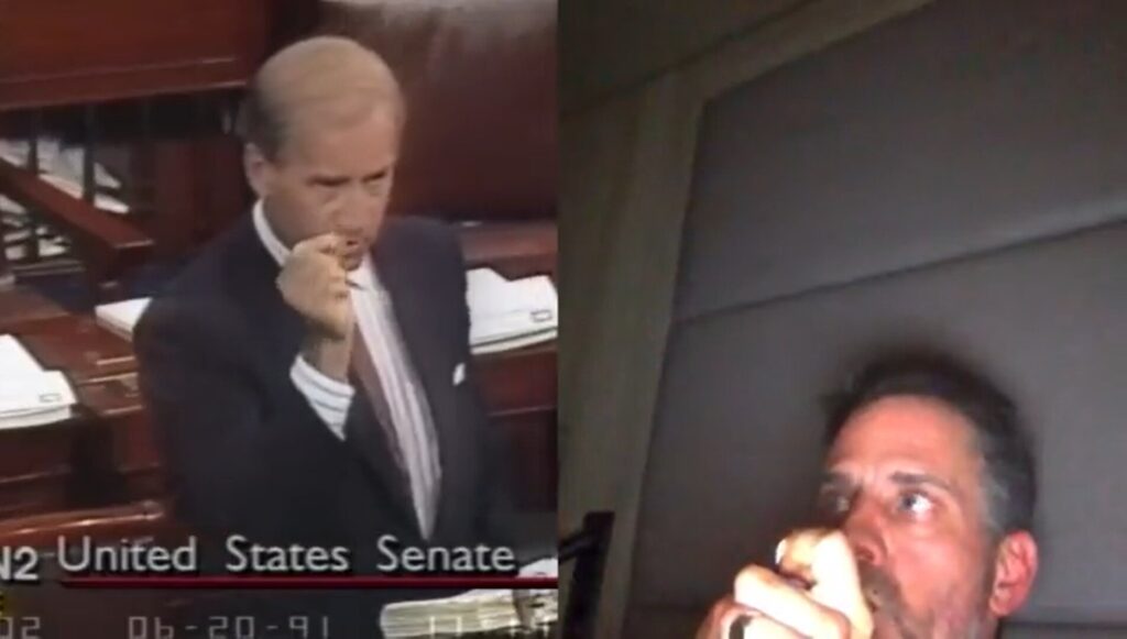 Side By Side Video Of Hunter Biden Smoking Crack With Joe Biden Praising Strict Penalties For Crack, Goes Viral