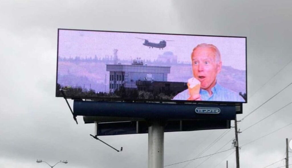 Billboards Pop Up In Swing State Showing Senile Old Joe Eating Ice Cream While Afghanistan Collapses