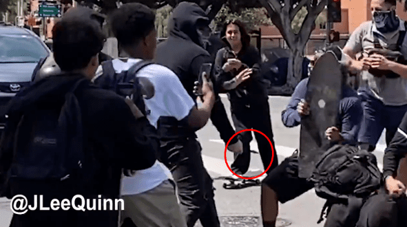 Slow Motion Video Shows Moment Antifa Thug Pulls Out A Knife And Stabs Anti-Mask Protester [VIDEO]