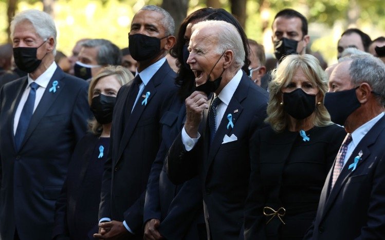 Biden Pulls His Mask Down to Shout at Someone at 9/11 Memorial