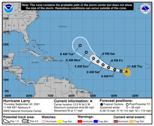Larry Forecasted To Become 'Major Hurricane' This Weekend