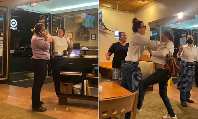 'I’m vaccinated, b****!’ 'Karen' attacks California restaurant worker with cleaning spray for not wearing a mask and demands to see her vaccine card before hitting another staff member