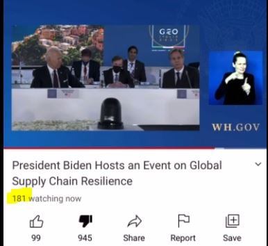 Wow! Joe Biden Holds Special Event at G20 on Supply Chain Resilience — Only 181 Tune in to Watch it – Then Video Is Delisted