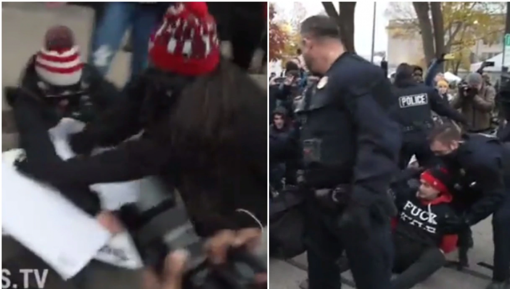 Black Lives Matter Terrorists Attack Peaceful Protesters on Courthouse Steps Outside of Kyle Rittenhouse Murder Trial