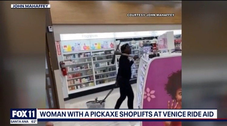SHOCK: Woman Armed with Pickaxe Shoplifts in Broad Daylight at Los Angeles Rite Aid (VIDEO)