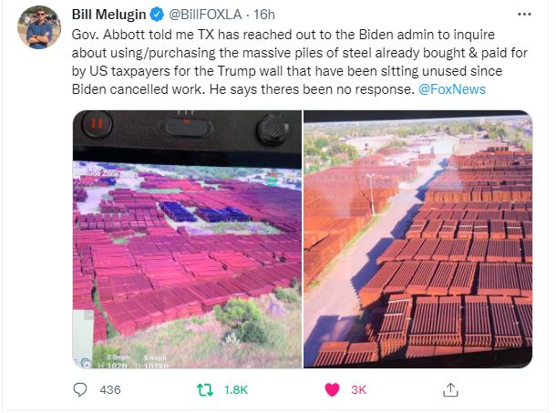Spite: Joe Biden would rather let border wall materials rot on the ground than sell them to Texas