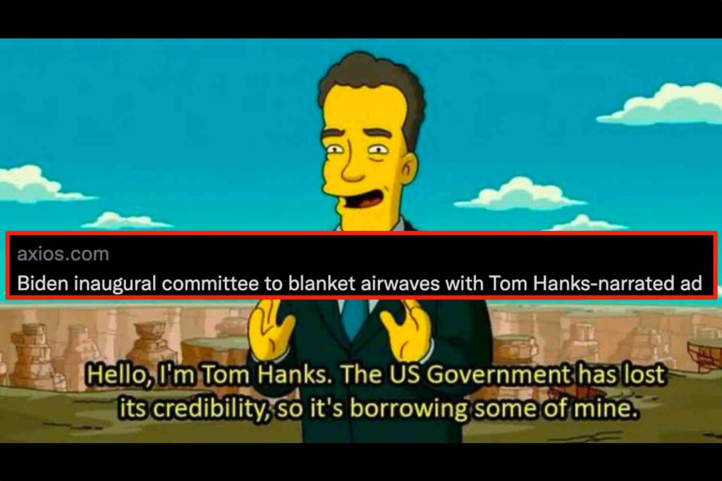 PROPHESY FULFILLED! The Simpsons joked about government using Tom Hanks for propaganda and Biden is making it reality! 🤣😭