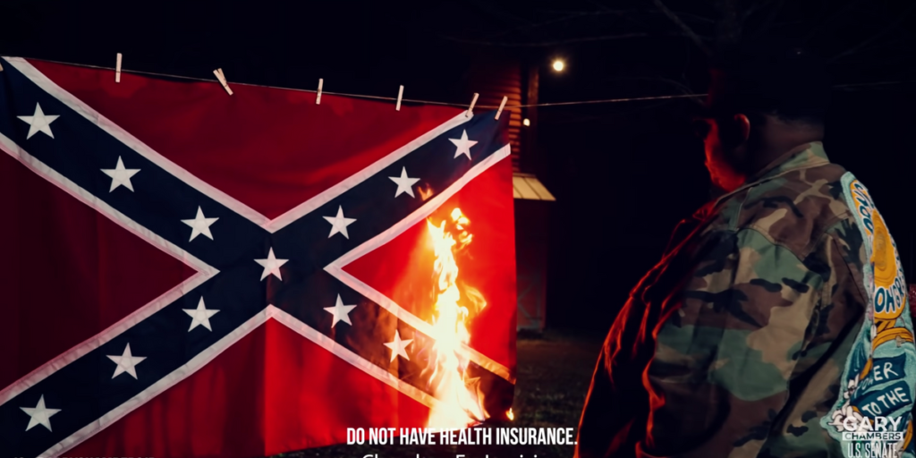 Democrat burns a Confederate flag in campaign ad, claims that 'remnants of the Confederacy remain' throughout the South