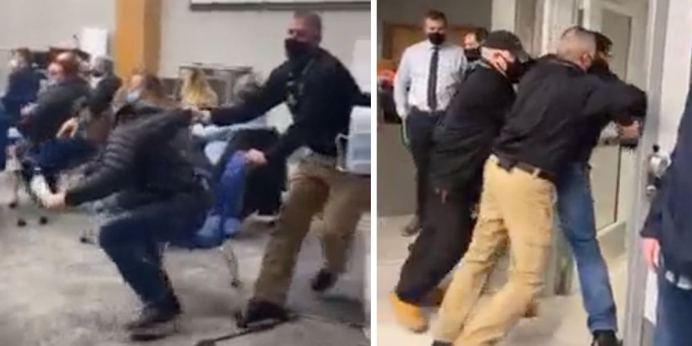 Security guard aggressively drags maskless man out of New York school board meeting