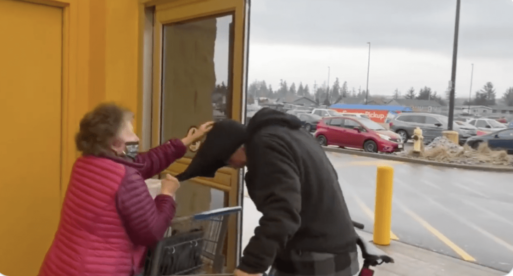 WATCH: Elderly Woman Rips Face Mask Off Shoplifter...Yanks Back on Cart Filled With Stolen Goods As Thief Runs Away