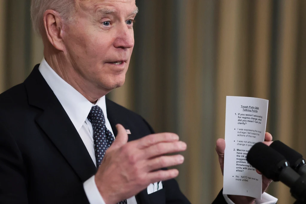 Biden used cheat sheet while doubling down on unscripted message to oust Putin