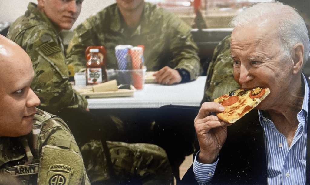 Senior Officers Eat Last, Doofus! Joe Digs Into Pizza Served To US Troops “Like An ANIMAL” While Troops Stationed In Poland Watch In Amazement [VIDEO]
