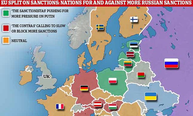 EU at war over Russian sanctions: Germany and Italy are among nations trying to block more restrictions...