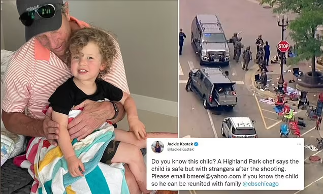 Little boy found bloodied and alone amidst Highland Park parade shooting chaos is reunited with his grandparents after being kept 'safe by strangers'