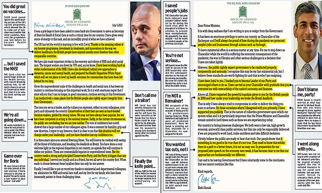 Every word a stiletto... what those letters mean: Rishi Sunak and Sajid Javid were brutally frank in their resignation notes. Here, we read between the lines of their statements