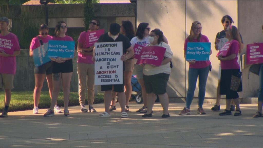 Planned Parenthood supporters gather outside Idaho Supreme Court