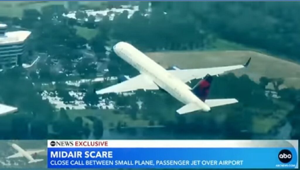 Aerial footage catches terrifying moment quick-thinking Cessna pilot narrowly misses collision with Delta jet