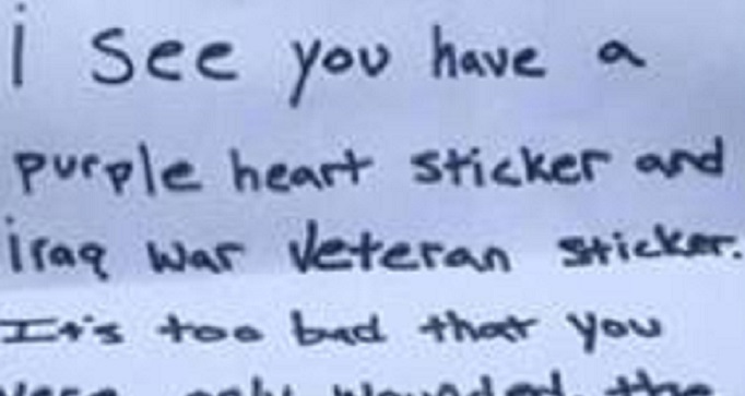 ALERT: Purple Heart Veteran Finds Jihad Threat On His Windshield… This Is Disgusting