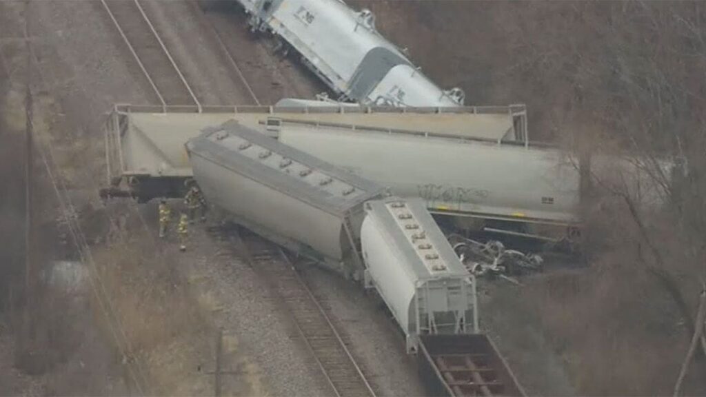 Train derails outside Detroit, Michigan, with one car carrying hazardous materials