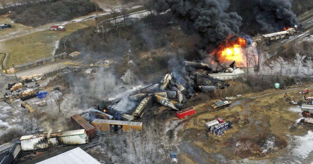 Explosion fears loom as Ohio train continues to burn days after derailment