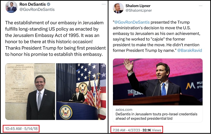 Collapsing at Home, DeSantis Travels to Israel and Proclaims He Moved U.S. Embassy to Jerusalem, Not President Trump
