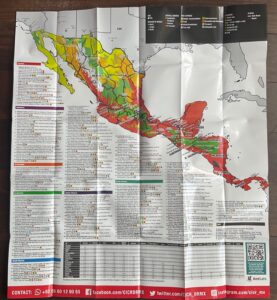 Map handed out by the Red Cross with marked checkpoints where to cross USA border.
