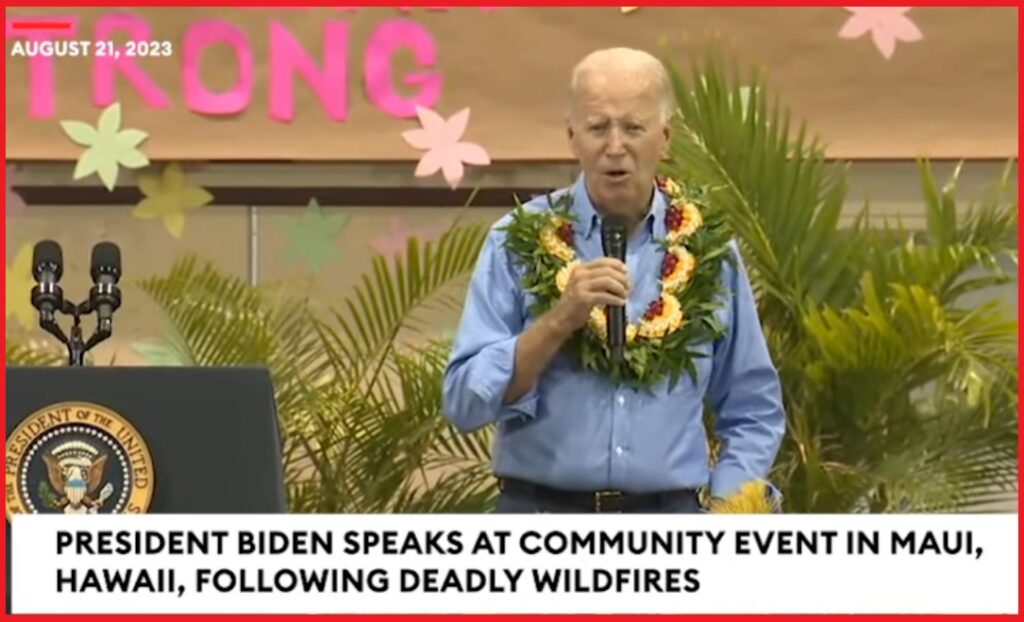 Biden Tells Maui Fire Victims: “We have a little sense, Jill and I, what it’s like to lose a home. […] I almost lost my wife, my ’67 corvette and my cat.”